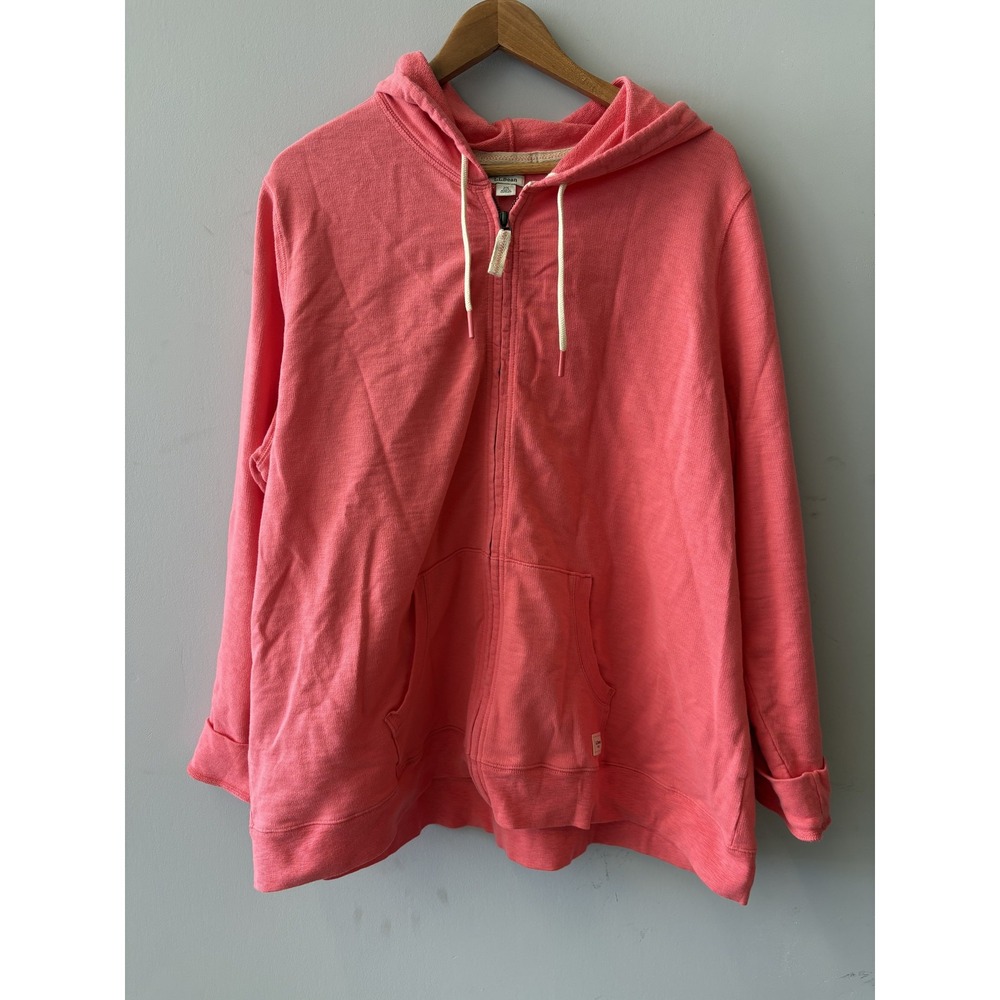 L.L.Bean Hoodie Womens 3X Pink Organic Cotton Terry Full Zip Kangaroo Pocket